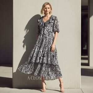 Busayo Temi Tiered Ruffle Maxi Dress Large Blue